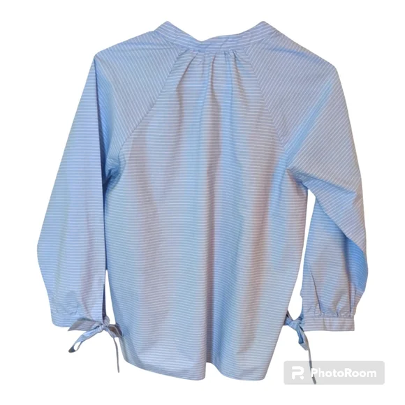 Madewell Blue/White Striped Popover Blouse Tie Sleeve Women's S EXCELLENT COND! - Picture 4 of 9